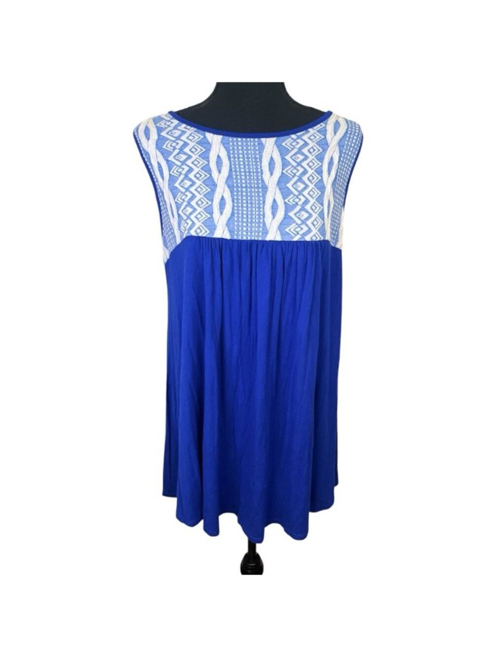 Bellamie Swing Dress Sz XL Aztec Geometric Blue White Sleeveless Breezy Oversize
